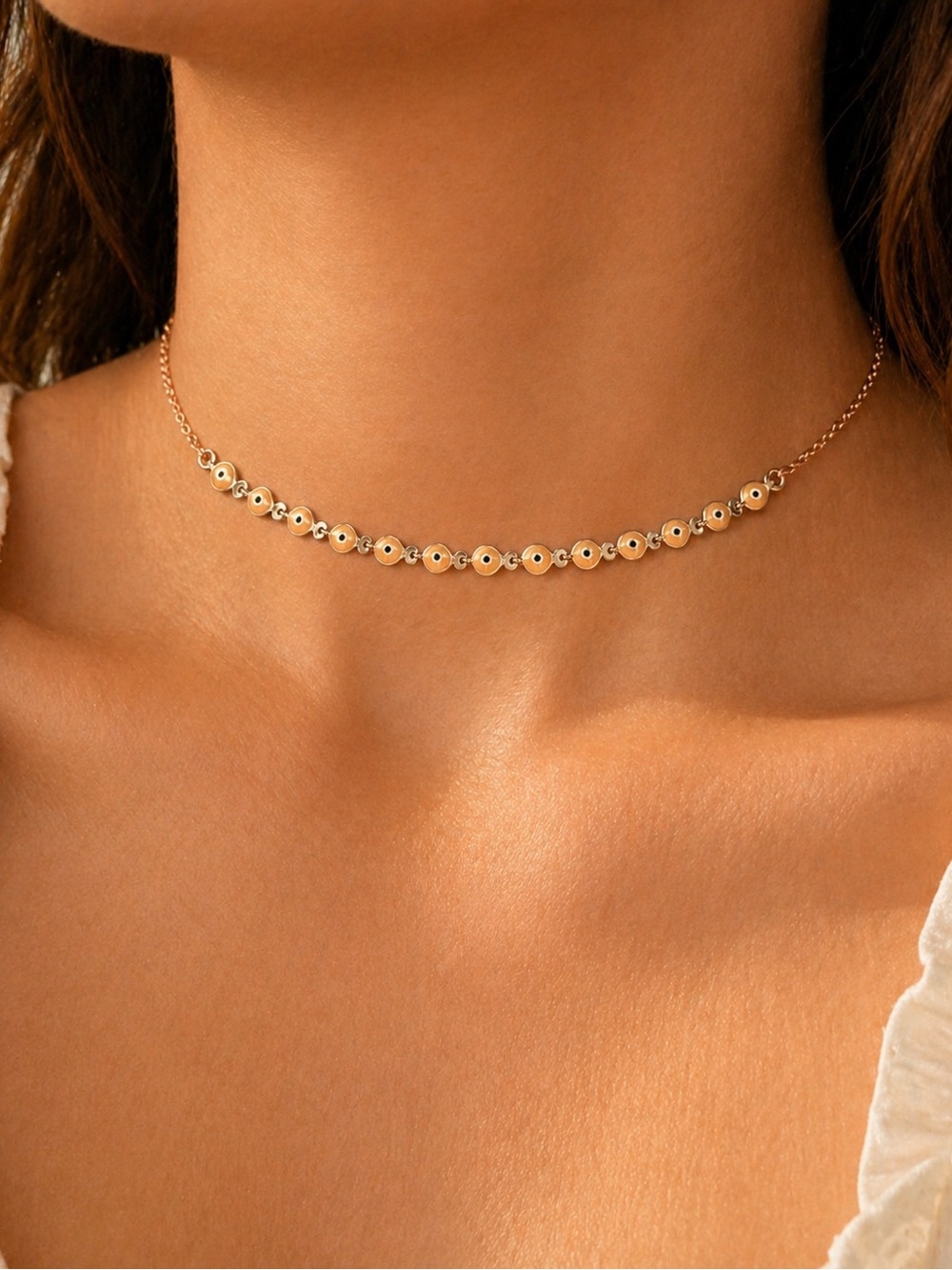 Gold Evil Eye Disc Choker Necklace Dainty Boho Minimalist